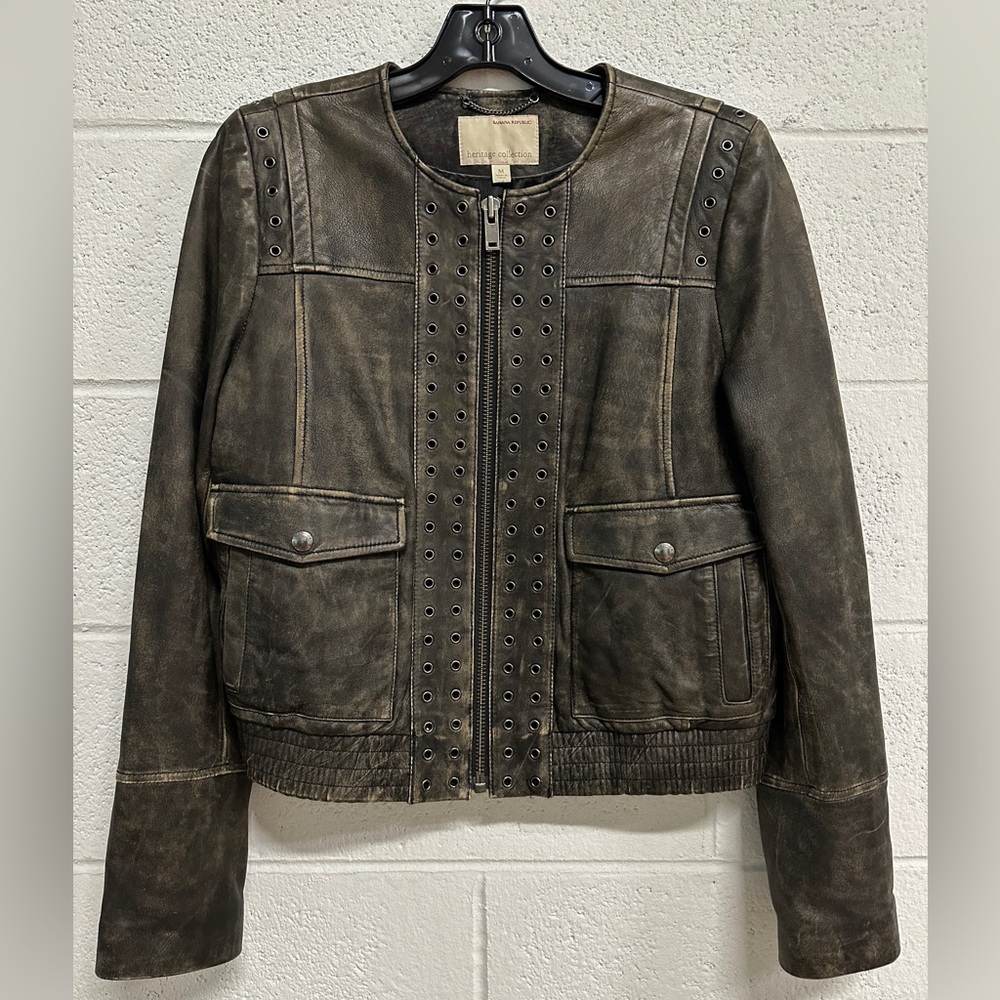 Banana Republic Olive Brown/ black Leather Grommet Jacket